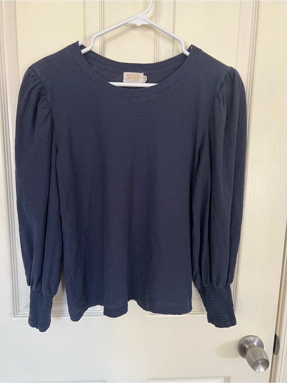 Nation LTD Navy Long-Sleeve Top with Smocked Cuffs